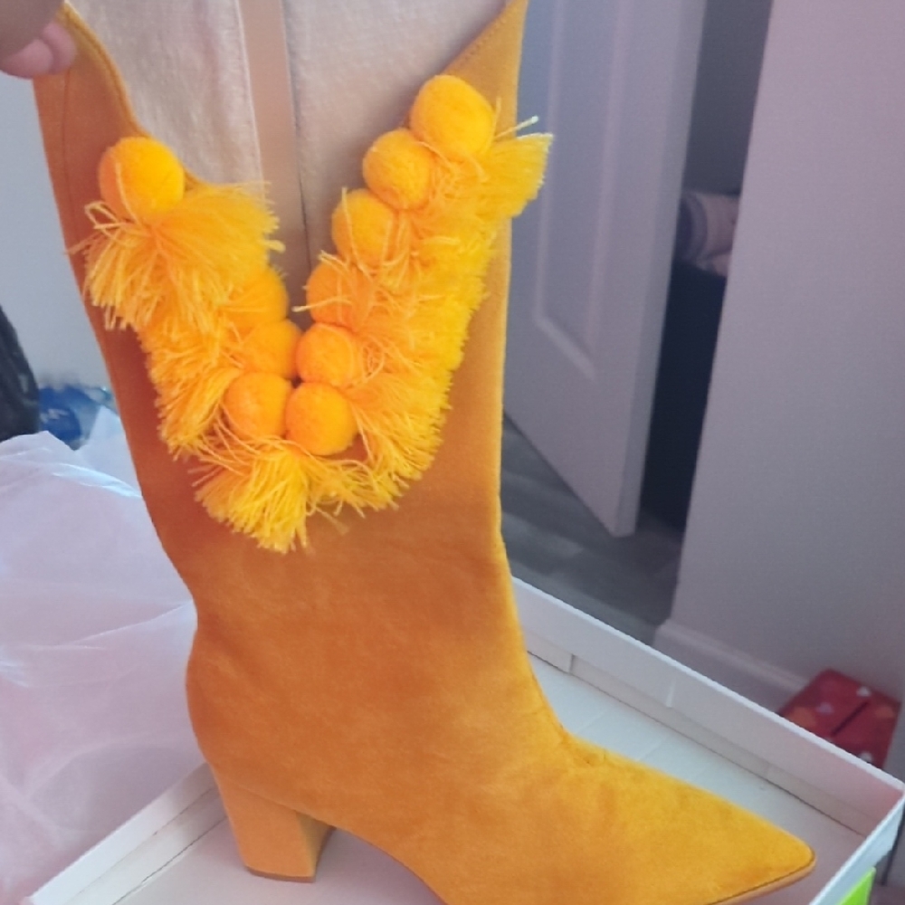 Yellow Suede Women's Boots with Fringe
